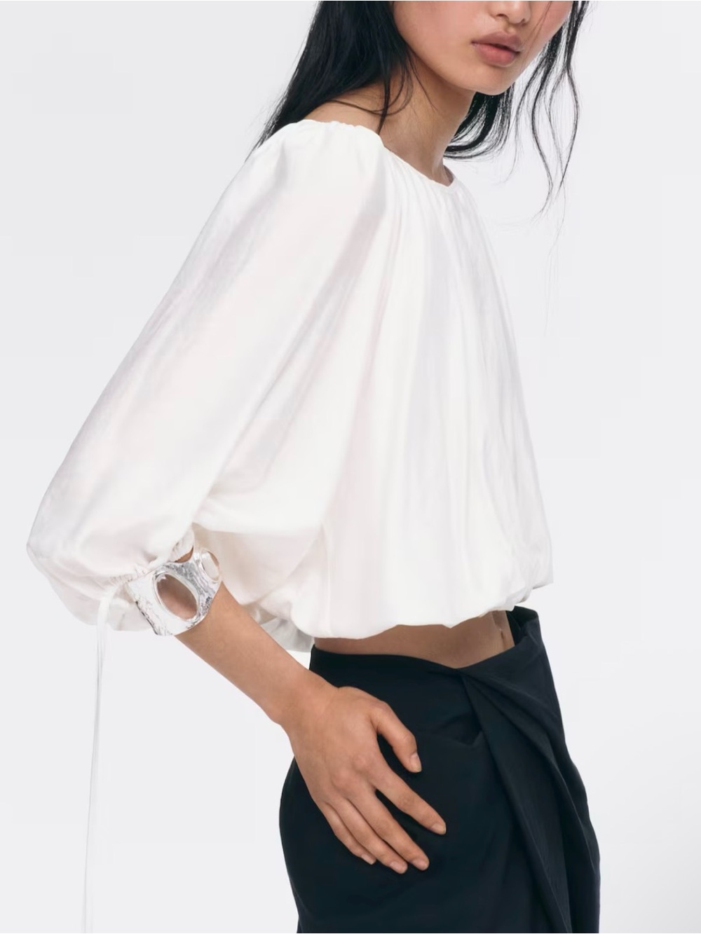 H&M OVERSIZED TIE-DETAIL BLOUSE - SIZE M - Picture 5 of 12